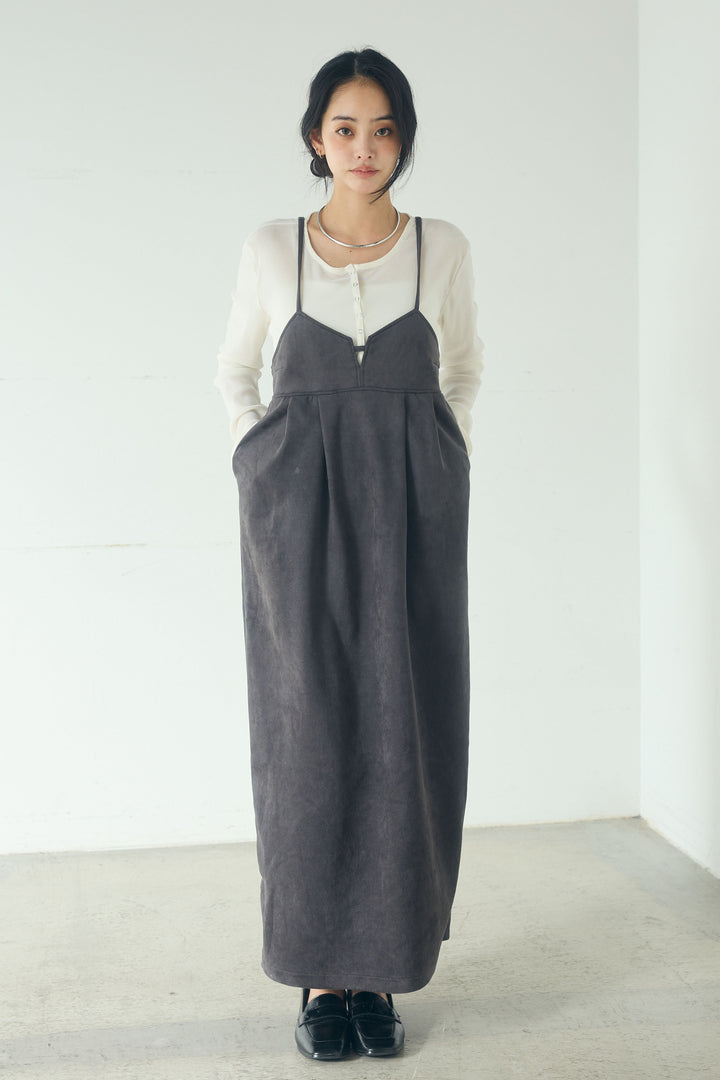 [SET]リネンライクテーラードジャケット+スエードポンチキャミワンピース(2set)