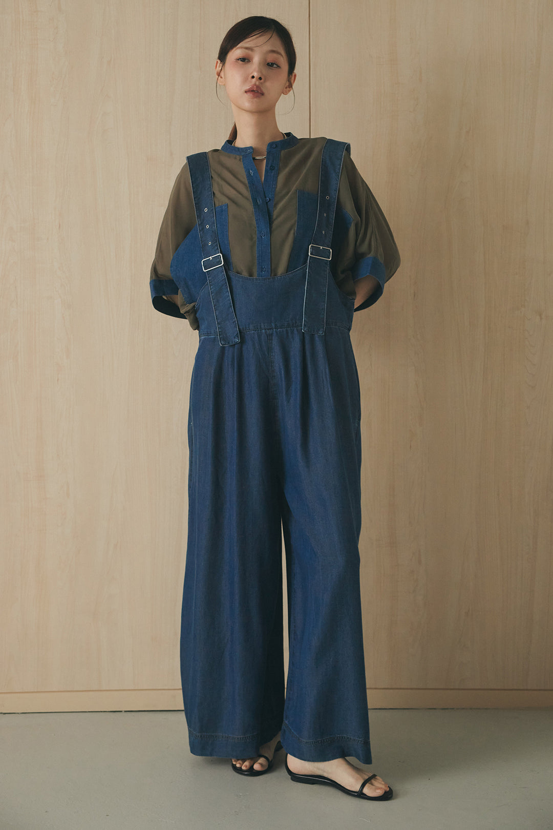 [SET]デニムライクビッグツーポケシアーシャツ+前後2WAYテンセルデニムサロペット(2set)