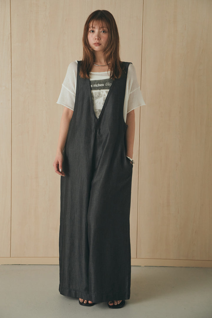 [SET]半袖モノトーングラフィックトップス+前後2WAYテンセルデニムサロペット(2set)