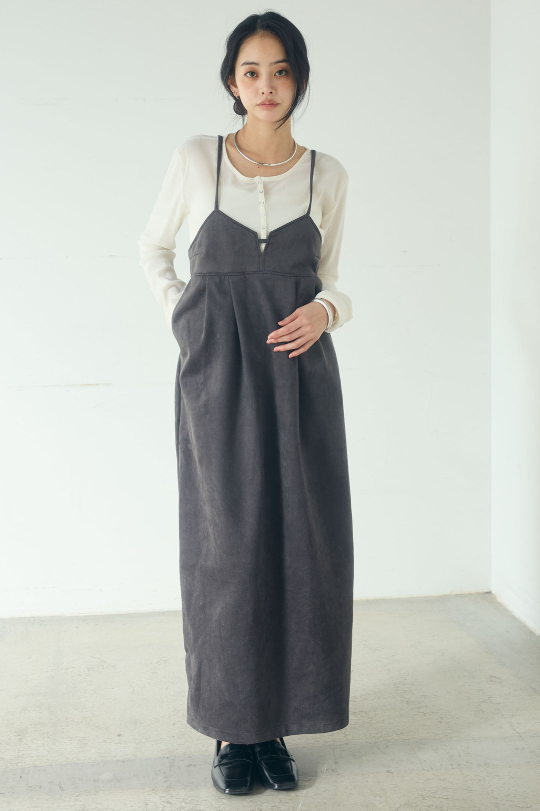 [SET]リネンライクテーラードジャケット+スエードポンチキャミワンピース(2set)