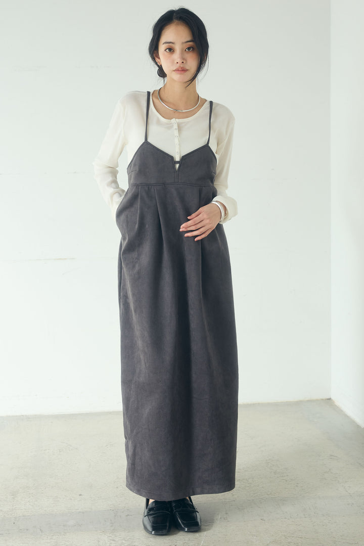 [SET]リネンライクテーラードジャケット+スエードポンチキャミワンピース(2set)