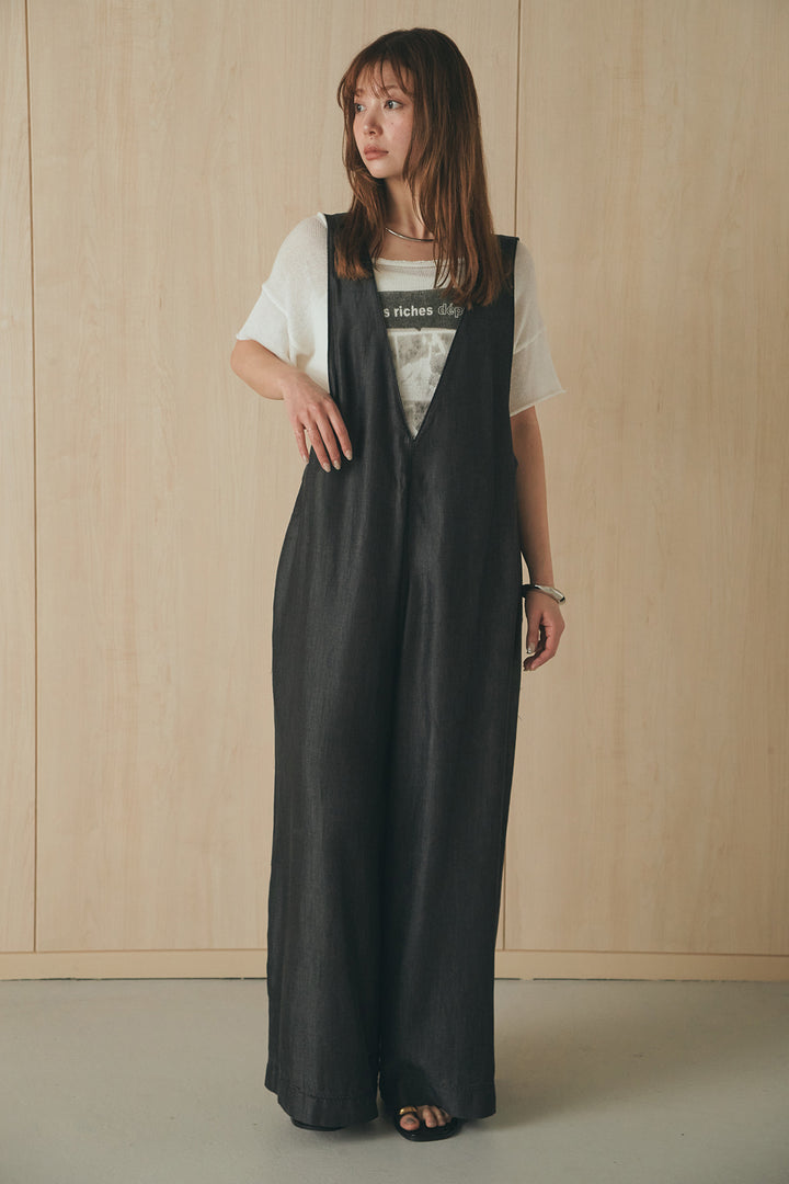 [SET]デニムライクビッグツーポケシアーシャツ+前後2WAYテンセルデニムサロペット(2set)