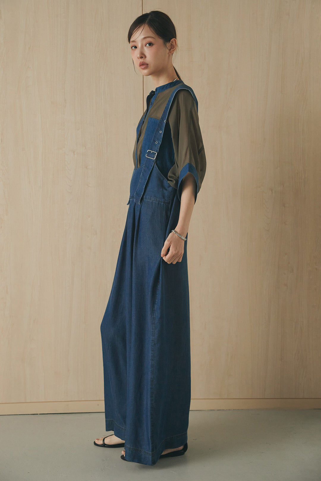 [SET]デニムライクビッグツーポケシアーシャツ+前後2WAYテンセルデニムサロペット(2set)