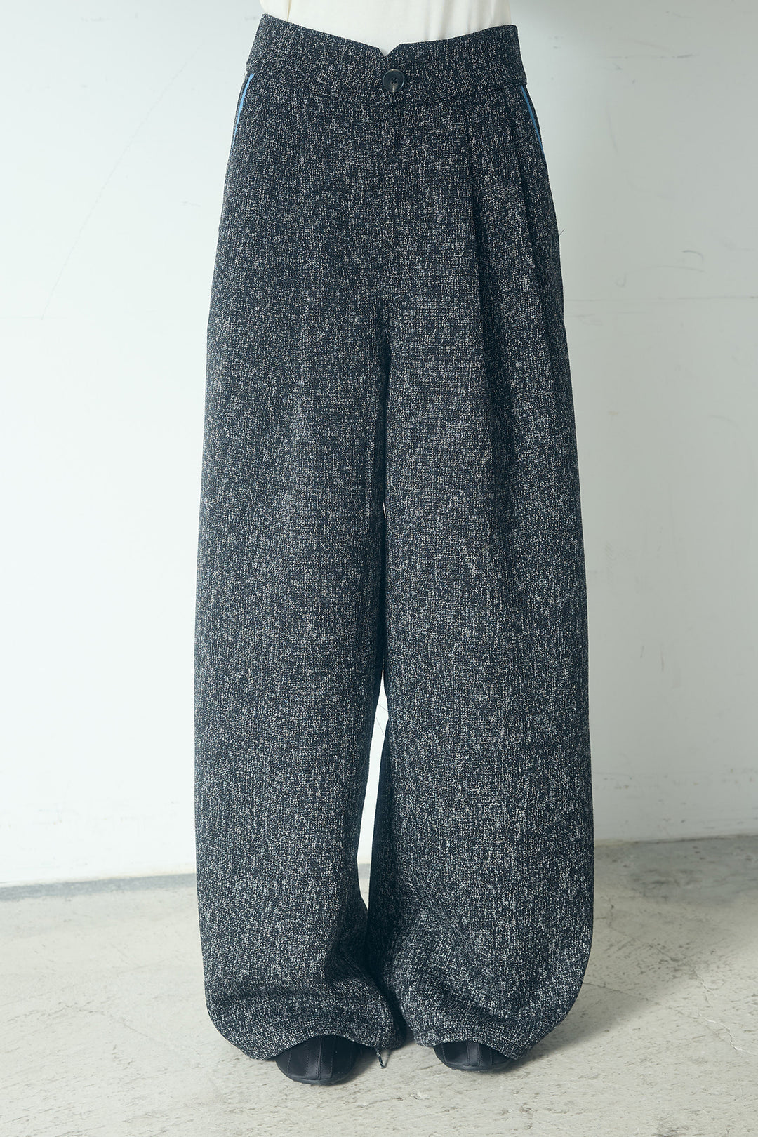 ツイード×デニムハイウエストラインロングパンツ