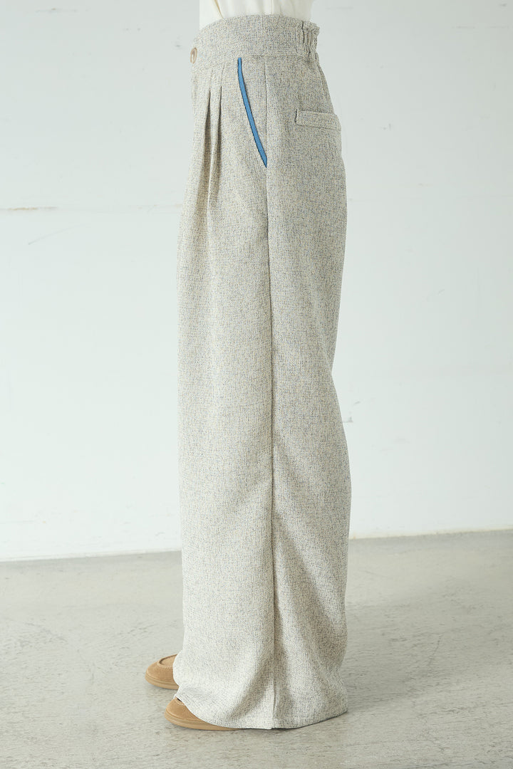 ツイード×デニムハイウエストラインロングパンツ