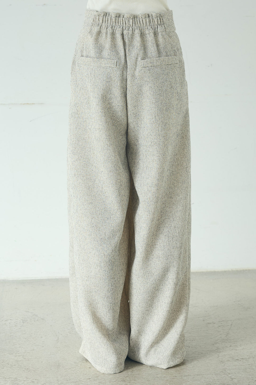 [SET]ツイード×デニムショート丈シャツ+ツイード×デニムハイウエストラインロングパンツ(2set)