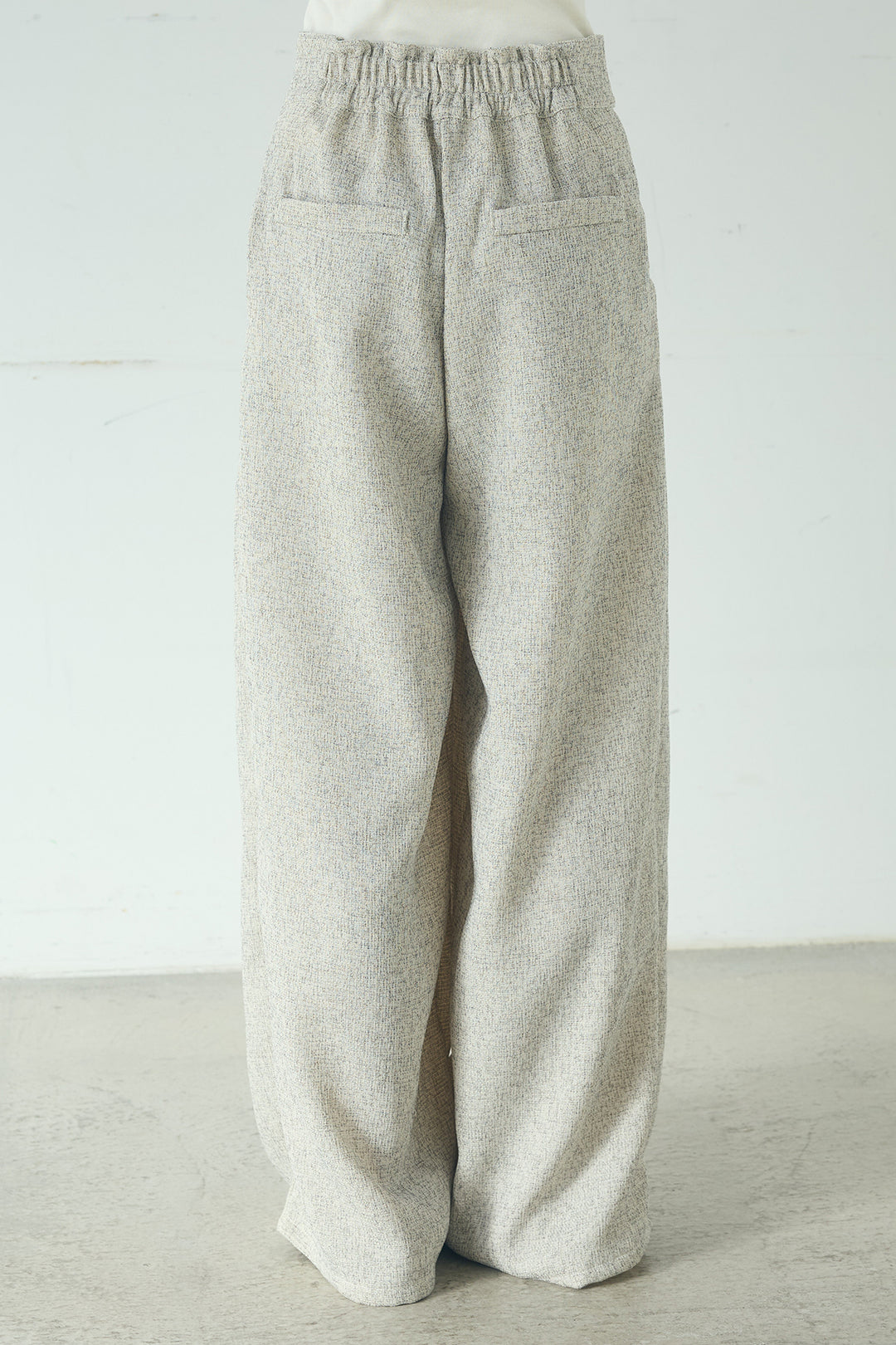 ツイード×デニムハイウエストラインロングパンツ