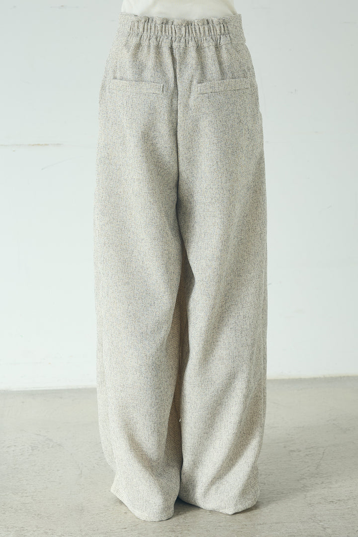 ツイード×デニムハイウエストラインロングパンツ