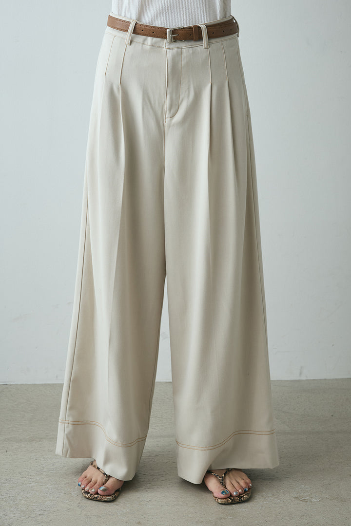 ステッチデザインベルトワイドパンツ