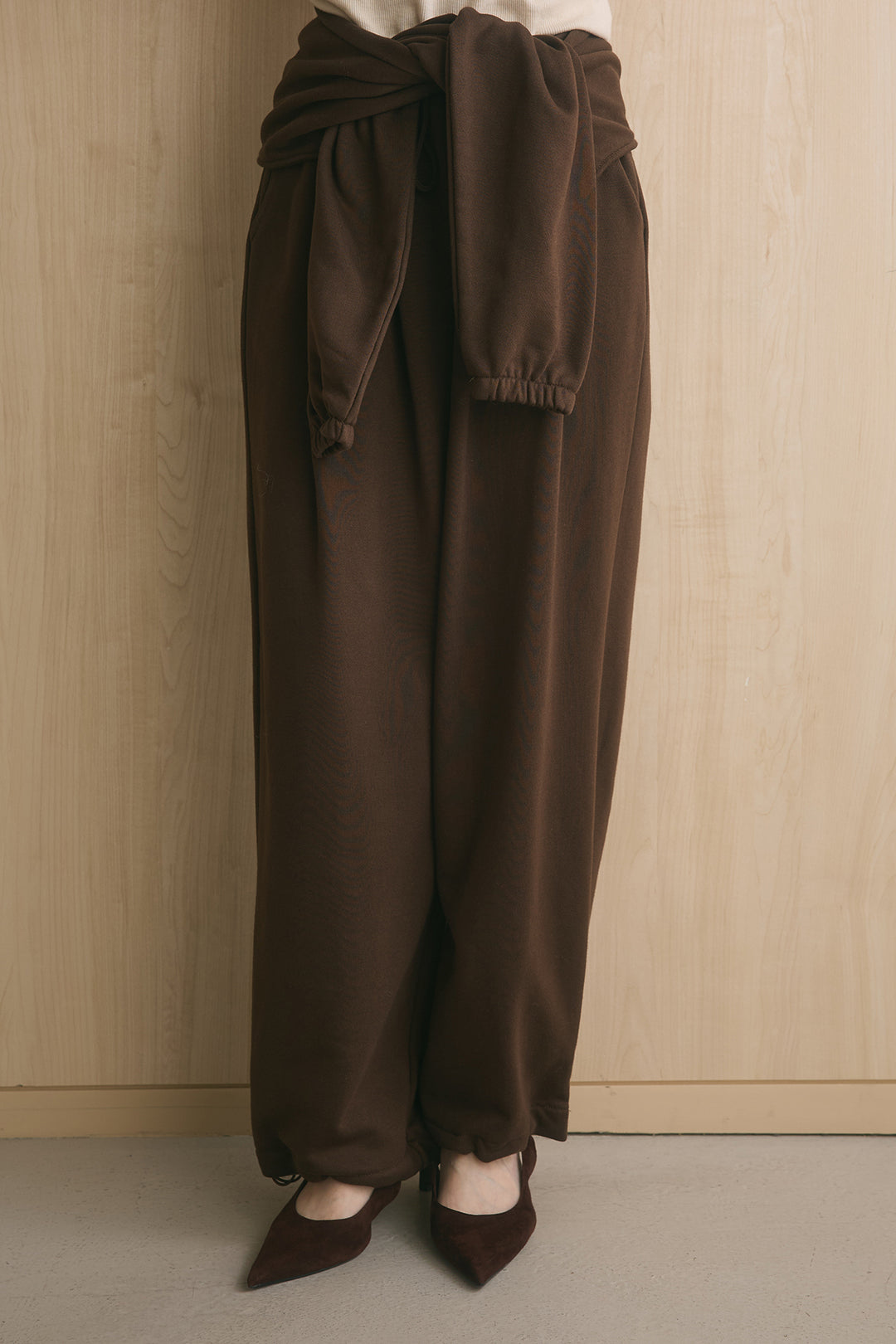 [SET]Vネックリブ襟付きジップアウター+裏毛腰巻パンツ(2set)