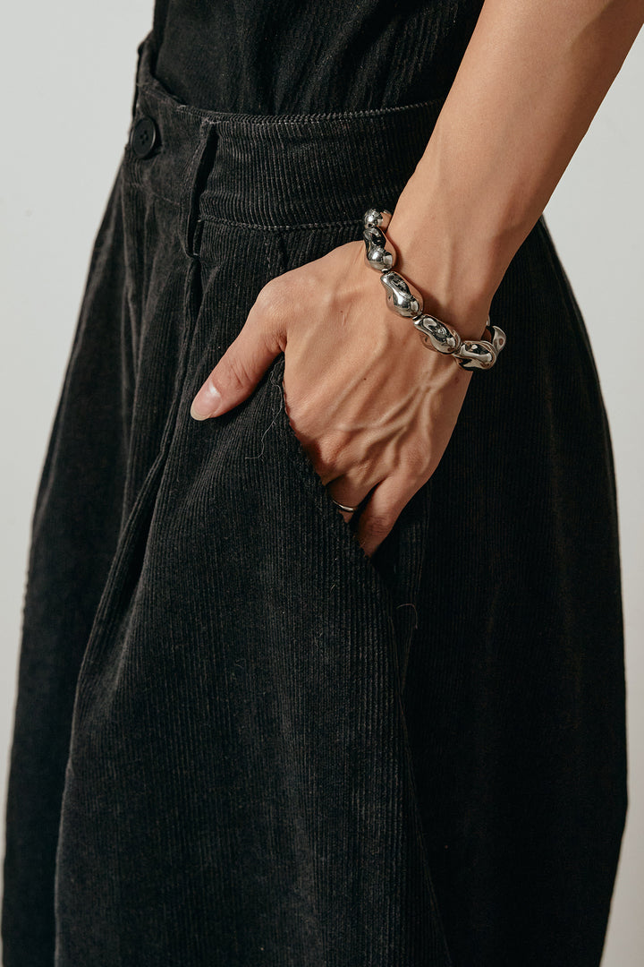 [SET]ウール混透かしロゴニットカーディガン+タック入りコーデュロイワイドパンツ(2set)