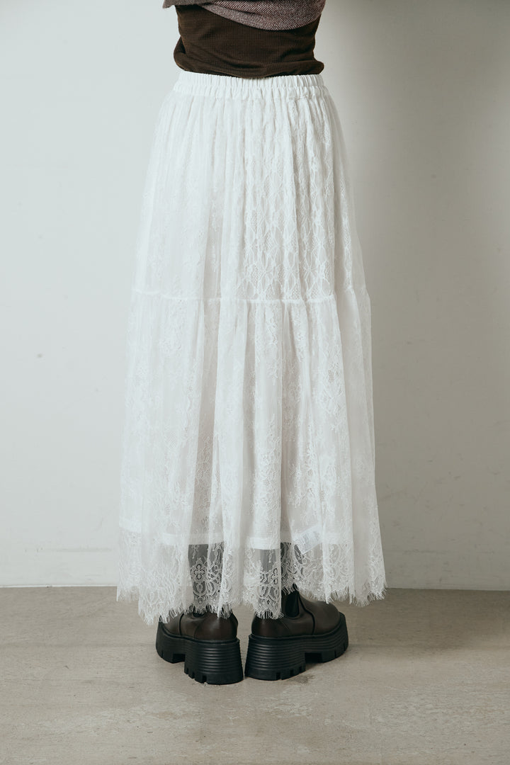 [SET]レイヤードデザインフーディートップス+ひげレース切替ロング丈スカート(2set)