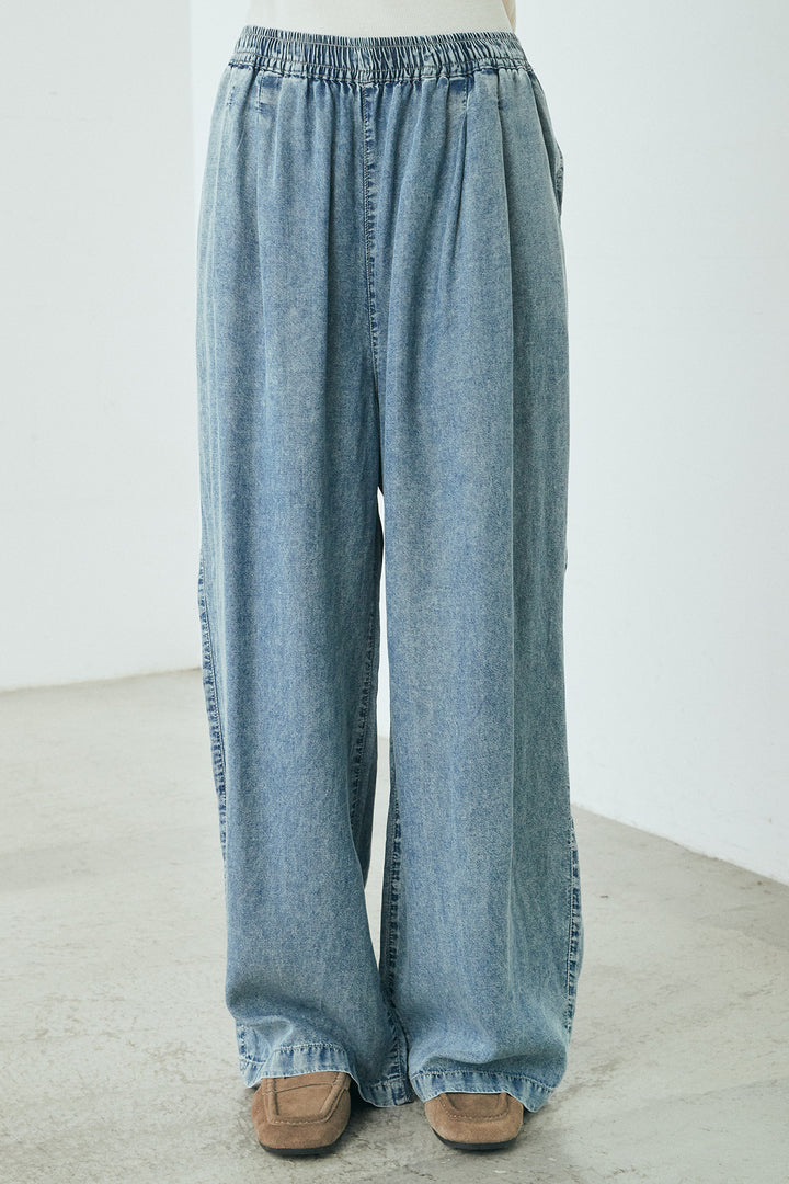 [SET]デニム切替ポンチダブルジップパーカー+テンセルデニムイージーワイドパンツ(2set)