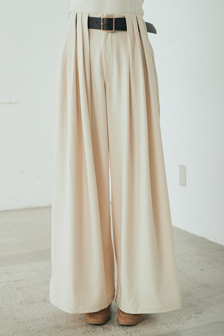 [SET]ツイード配色パイピングブルゾン+ベルト付きタックデザインハイウエストロングパンツ(2set)