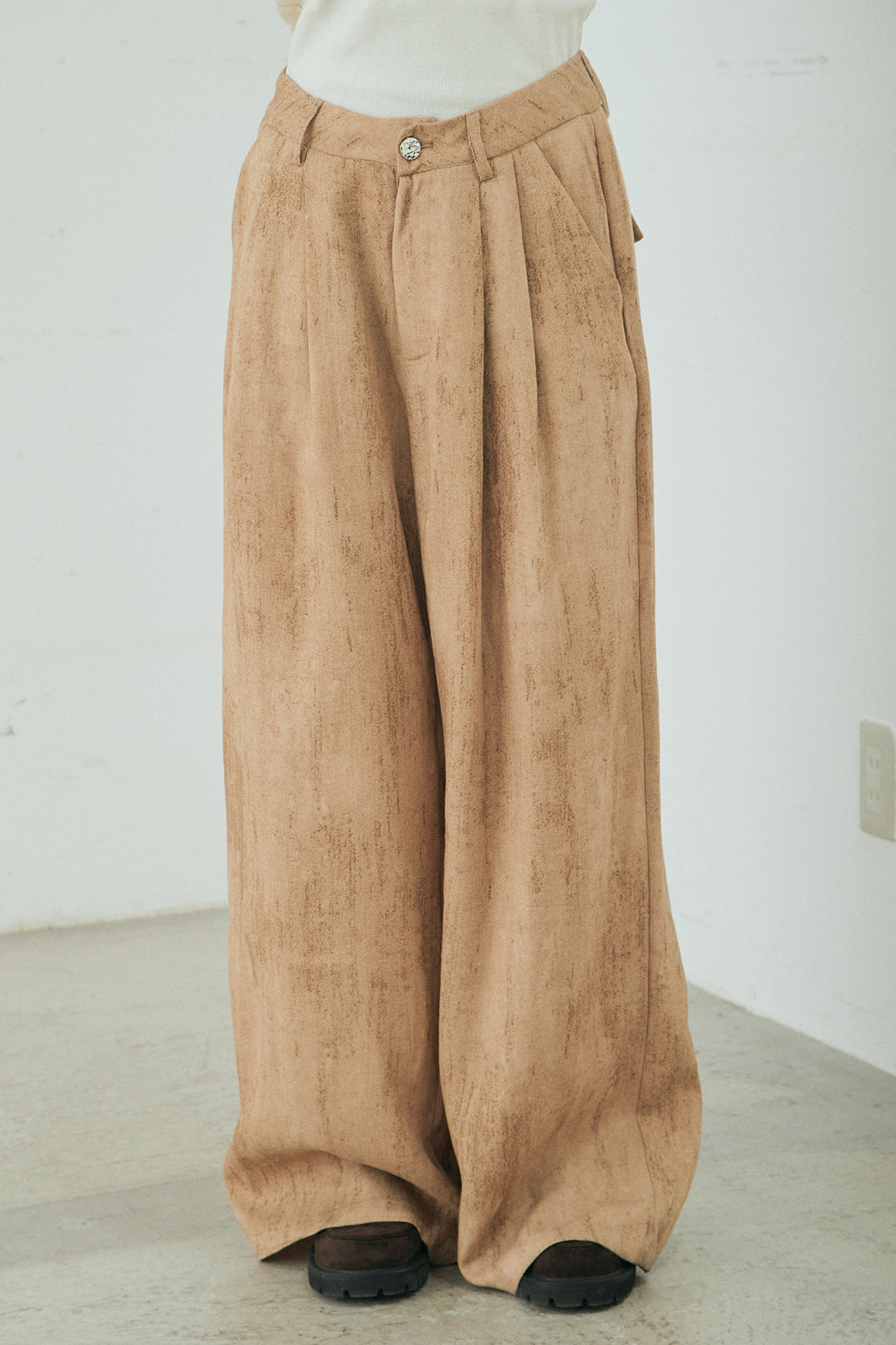 [SET]刺繍シアーオープンカラーシャツ+リネン混かすれ柄ワイドパンツ(2set)