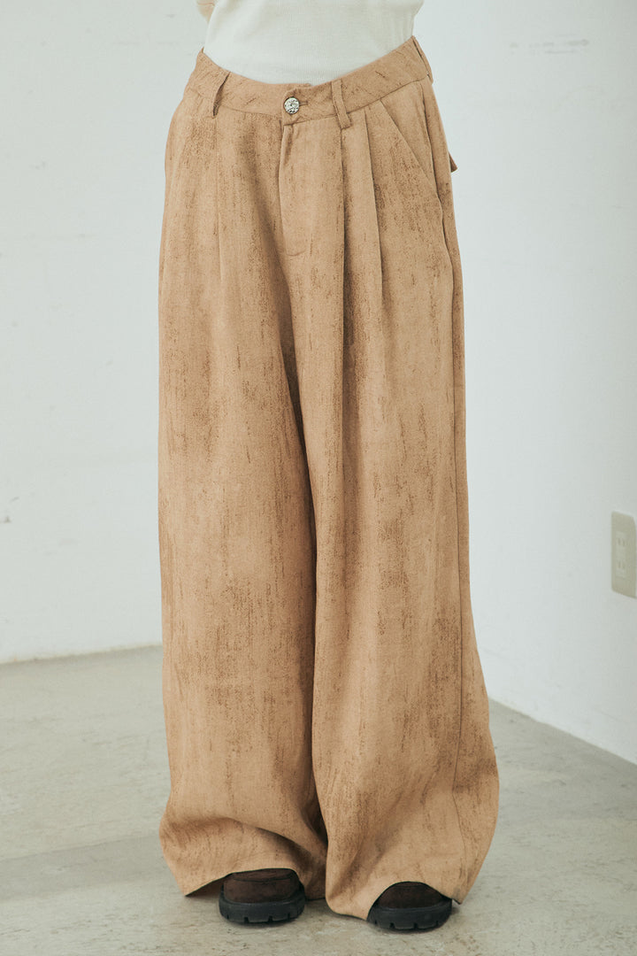 [SET]刺繍シアーオープンカラーシャツ+リネン混かすれ柄ワイドパンツ(2set)