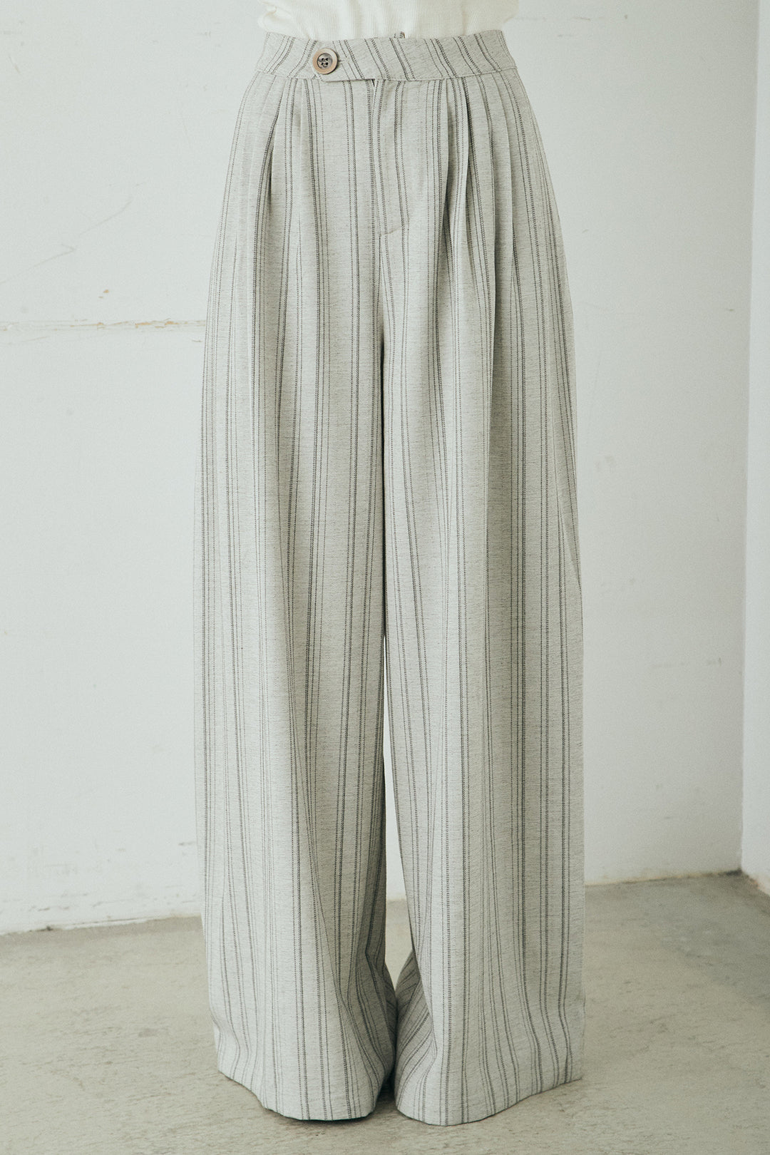 [SET]ノーカラーピンストライプジャケット+ピンストライプワイドスラックス(2set)