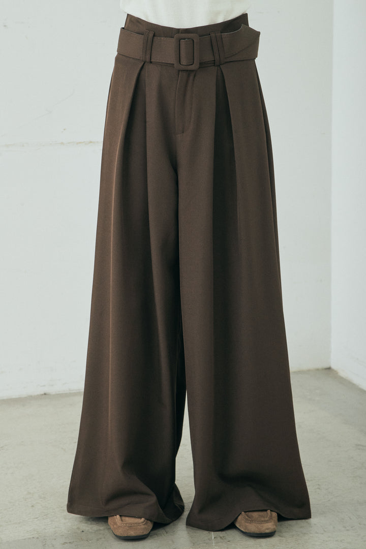 [SET]リバーシブル配色ニットカーディガン+ベルト付きツータックワイドパンツ(2set)