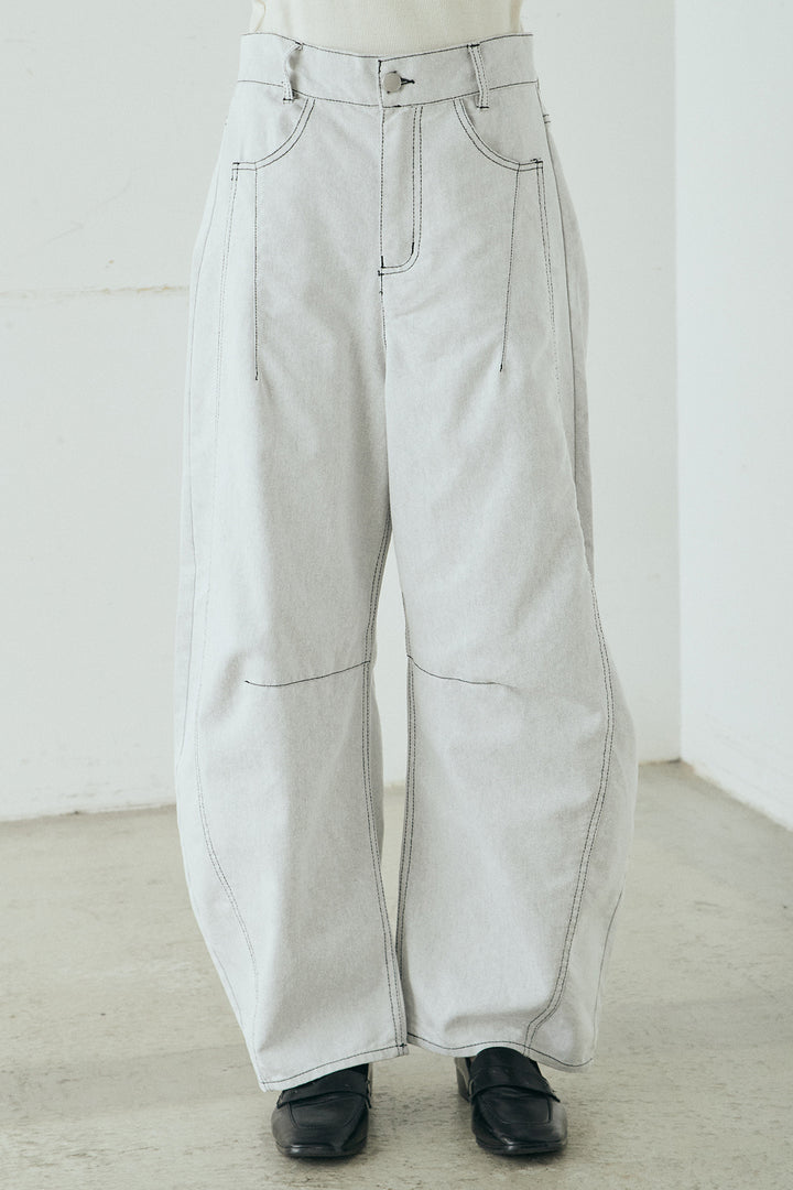 ツイル配色ステッチバレルパンツ