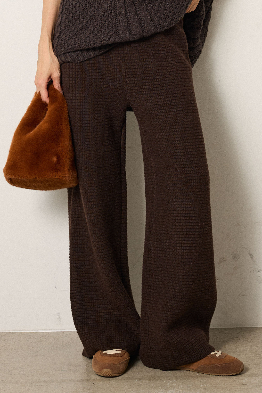 [SET]モヘアタッチマーブルニット+箔プリントBIGシルエットロングスリーブTシャツ+ワイドリブニットイージーパンツ(3set)