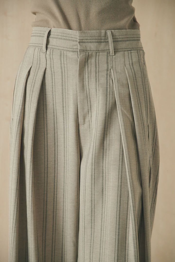 [SET]リネンストライプレイヤードキャミ+リネンストライプタックワイドパンツ(2set)