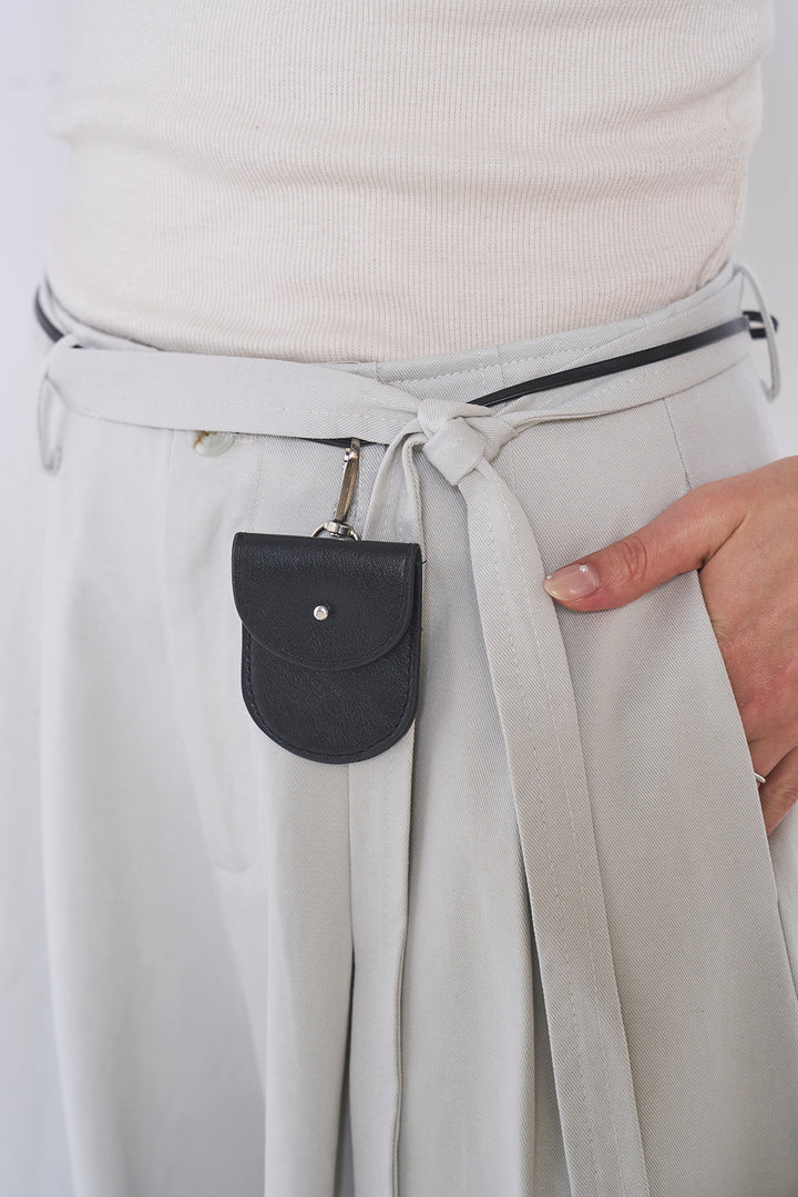 [SET]ネップメッシュポロ襟カーディガン+紐ベルト付きカーブワイドパンツ(2set)