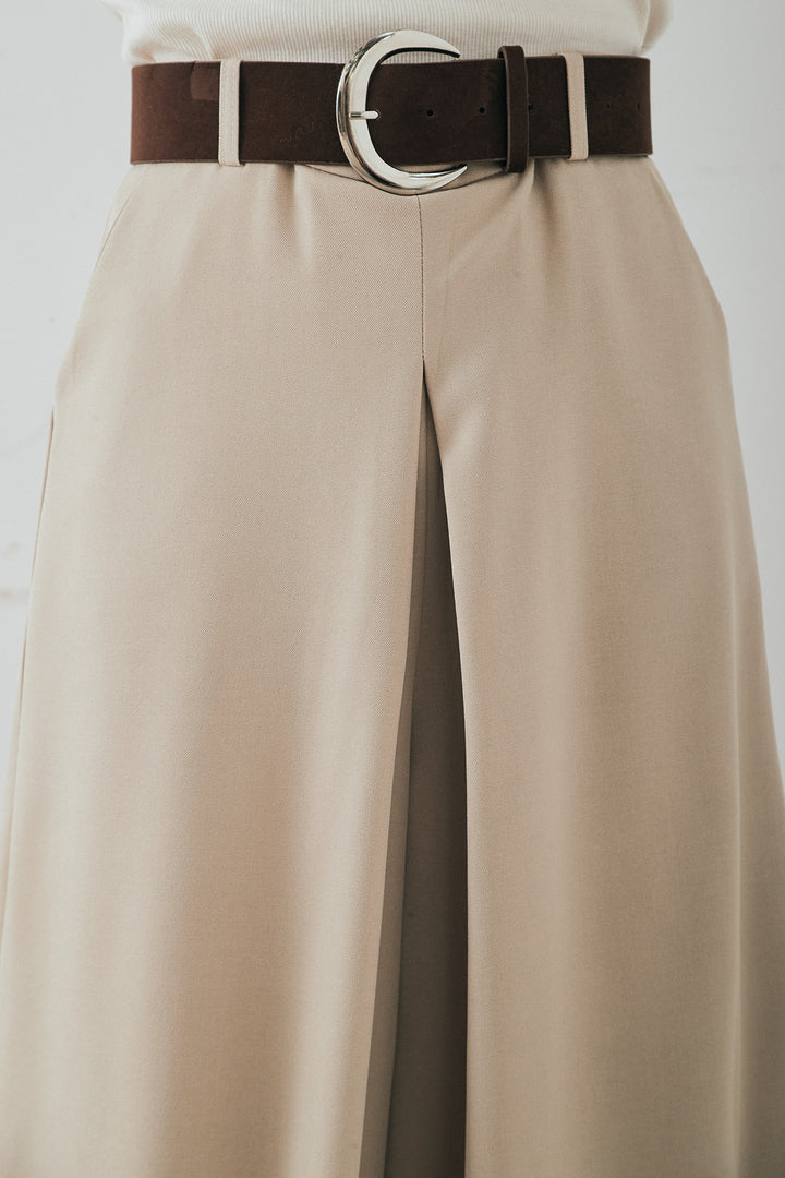 [SET]モコレースVネックカーディガン+太ベルト付きフロントタックパンツ(2set)