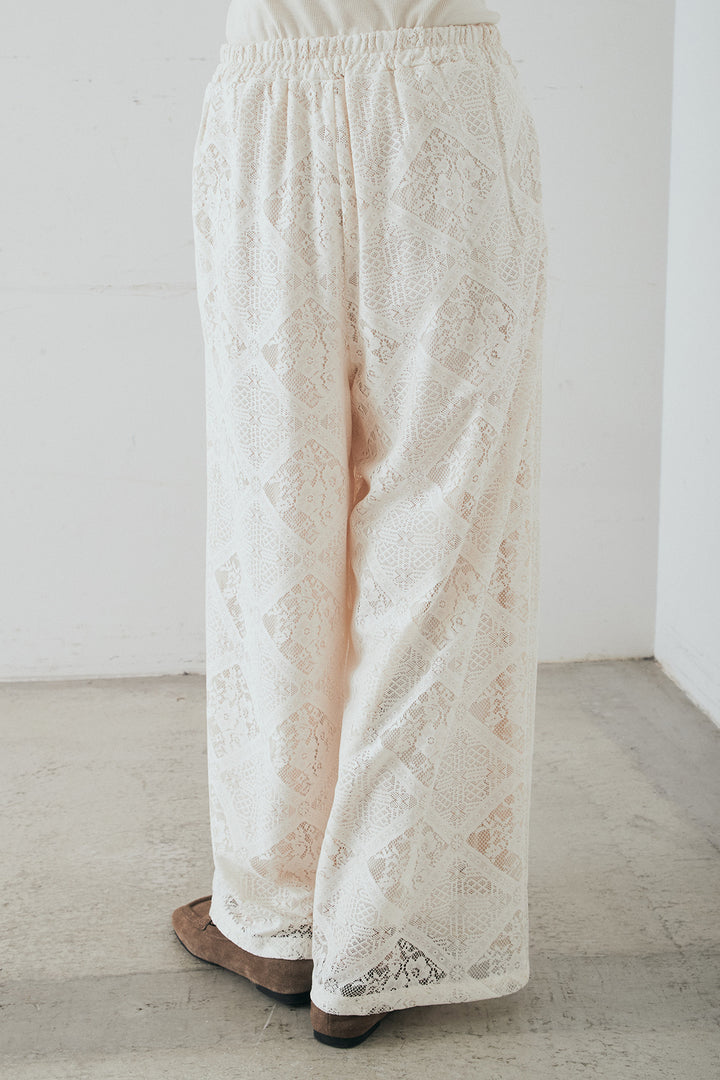 [SET]ブロックレースフード付きブラウス+リラックスブロックレースワイドパンツ(2set)