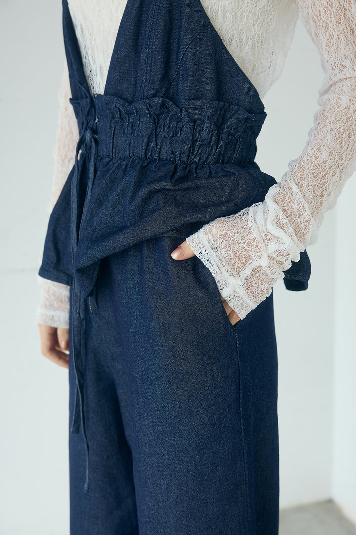 [SET]スラブネップツイードフリンジテーラードジャケット+デニムペプラムコンビネゾン(2set)