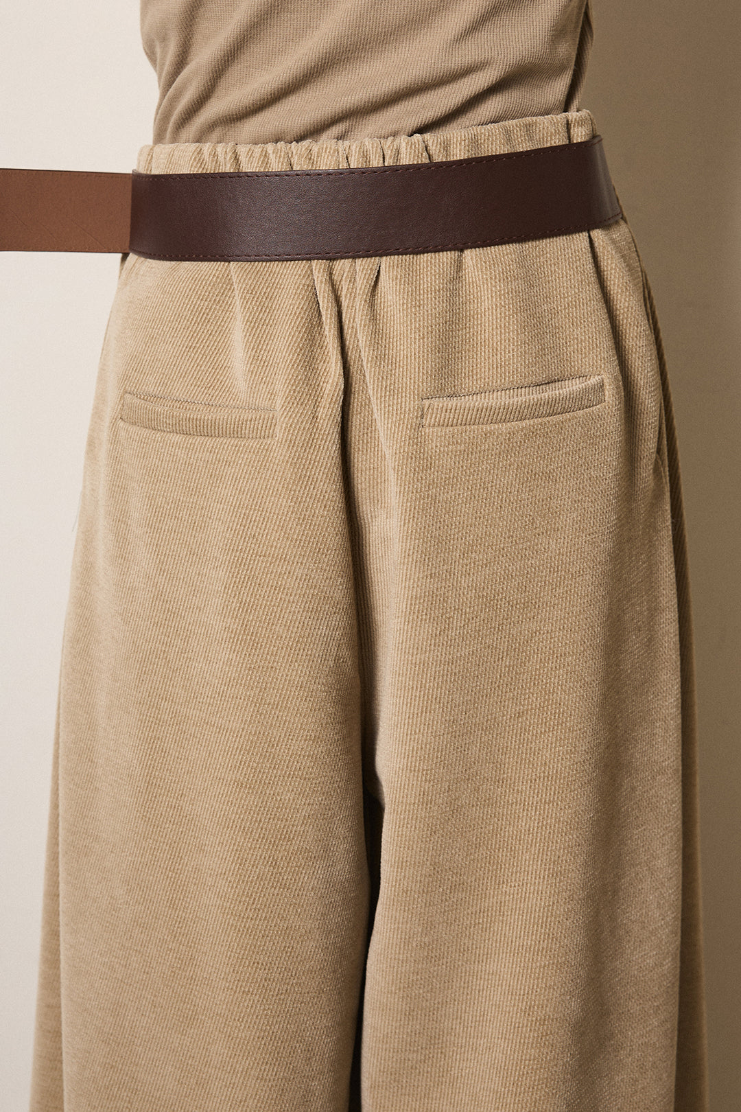 [SET]シャギーウェーブ柄クルーネックニットトップス+ベルトループコーデュロイワイドパンツ(2set)