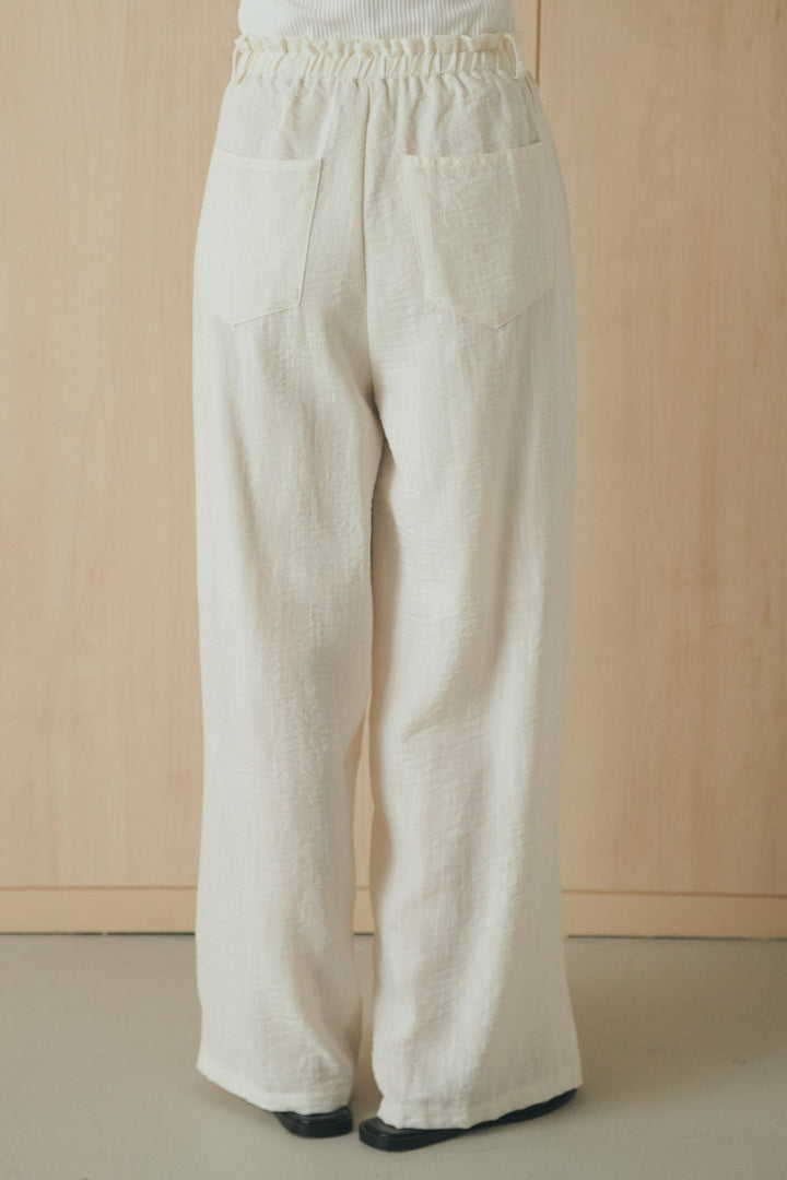 [SET]麻混ノーカラーブルゾン+麻混ウエストドロストパンツ(2set)