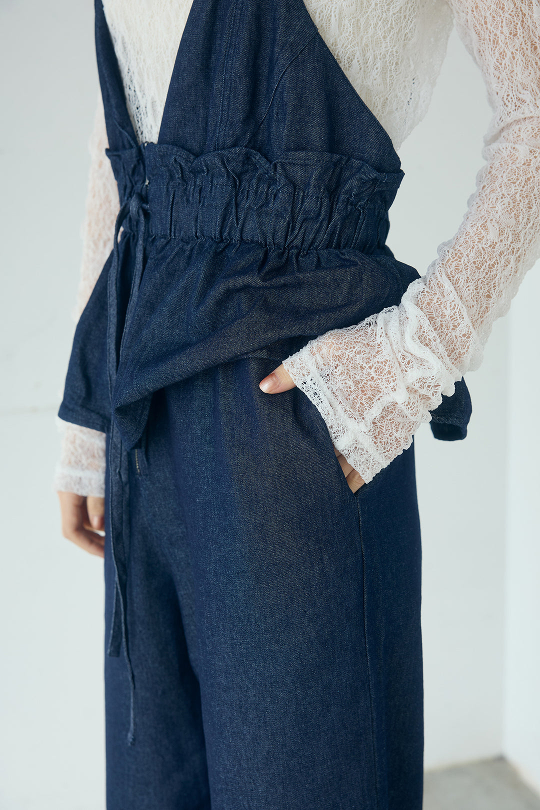 デニムペプラムコンビネゾン