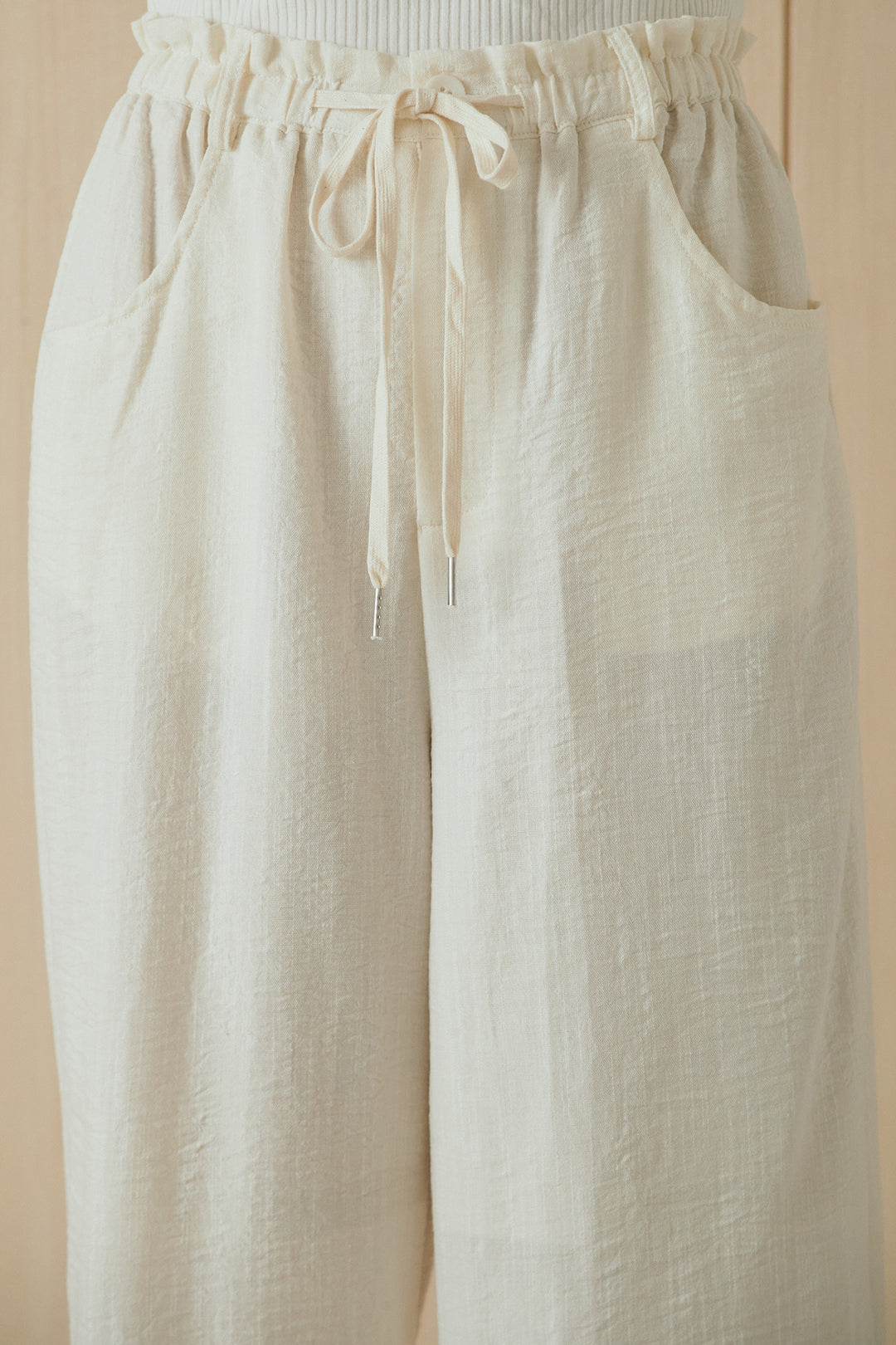 [SET]麻混ノーカラーブルゾン+麻混ウエストドロストパンツ(2set)