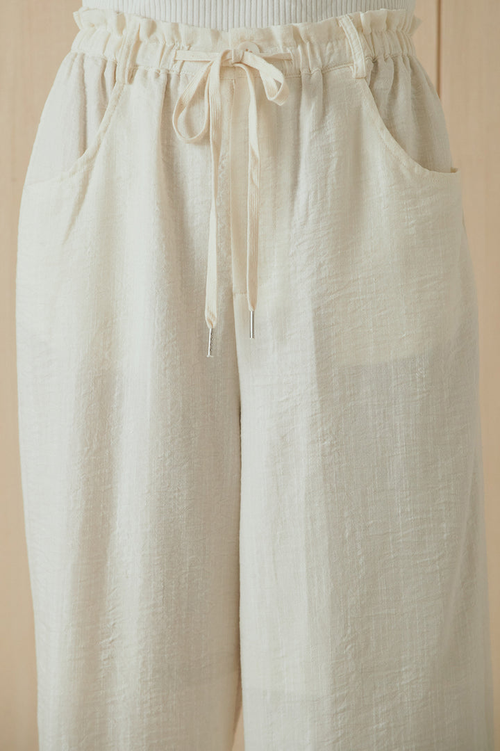 [SET]麻混ノーカラーブルゾン+麻混ウエストドロストパンツ(2set)