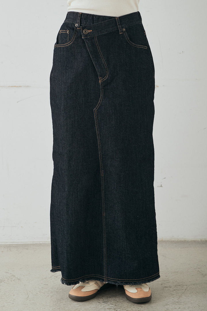 [SET]レースアップワッフルボーダートップス+ウエストクロスデニムタイトスカート(2set)