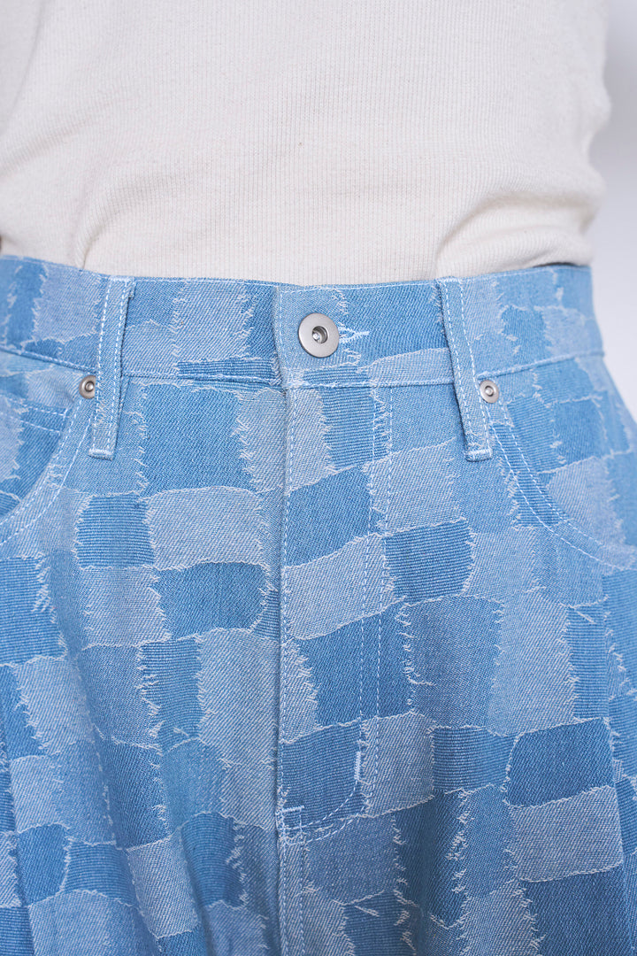 パッチワーク風デニムワイドパンツ