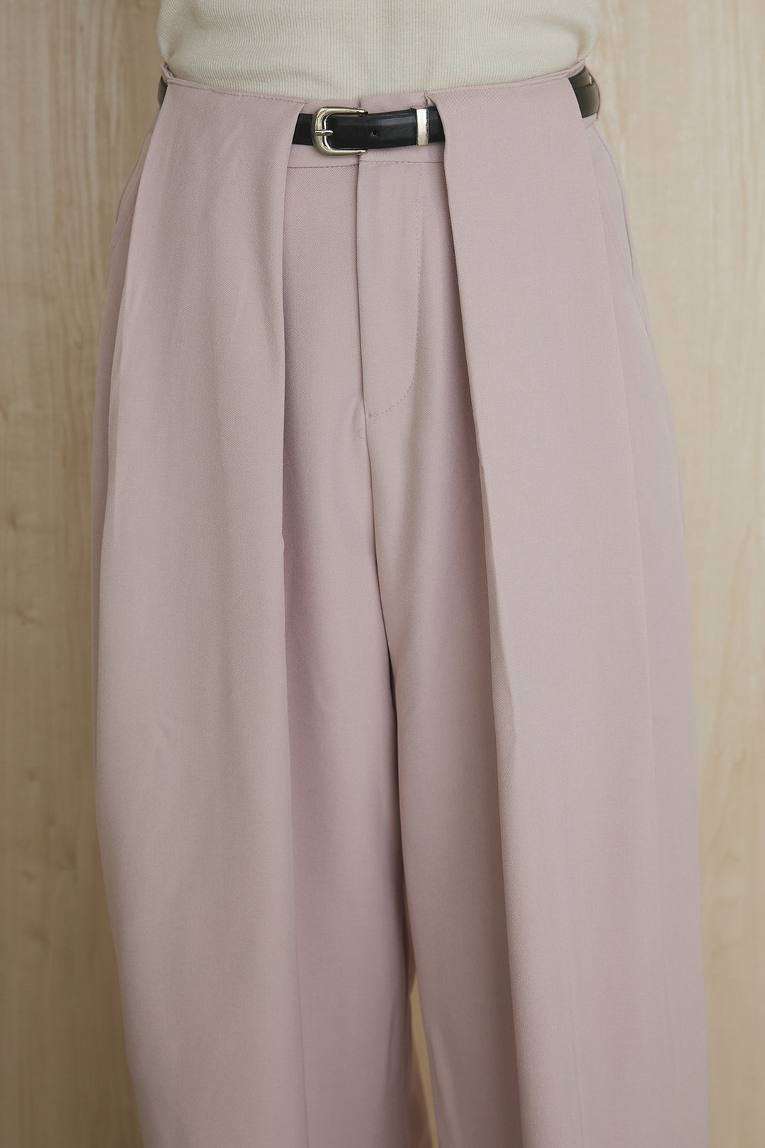 [SET]襟付き配色デニムブルゾン+ビックベルトループタックベルト付きワイドパンツ(2set)