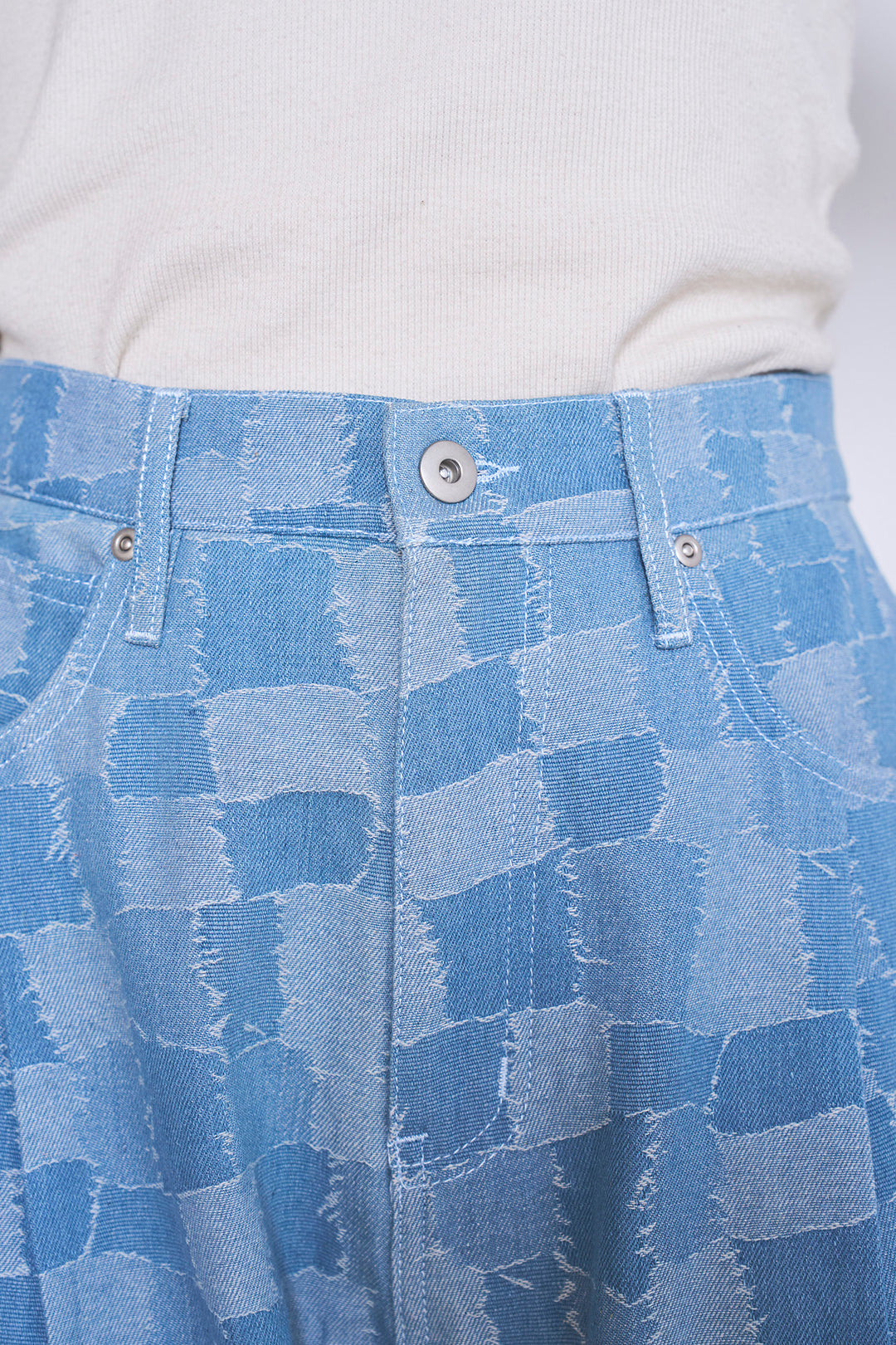 [SET]ロングシアーアウター+パッチワーク風デニムワイドパンツ(2set)