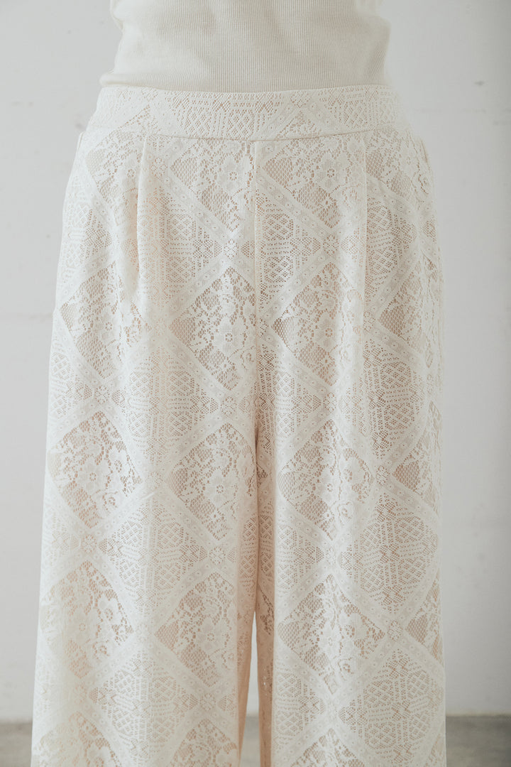 [SET]ブロックレースフード付きブラウス+リラックスブロックレースワイドパンツ(2set)