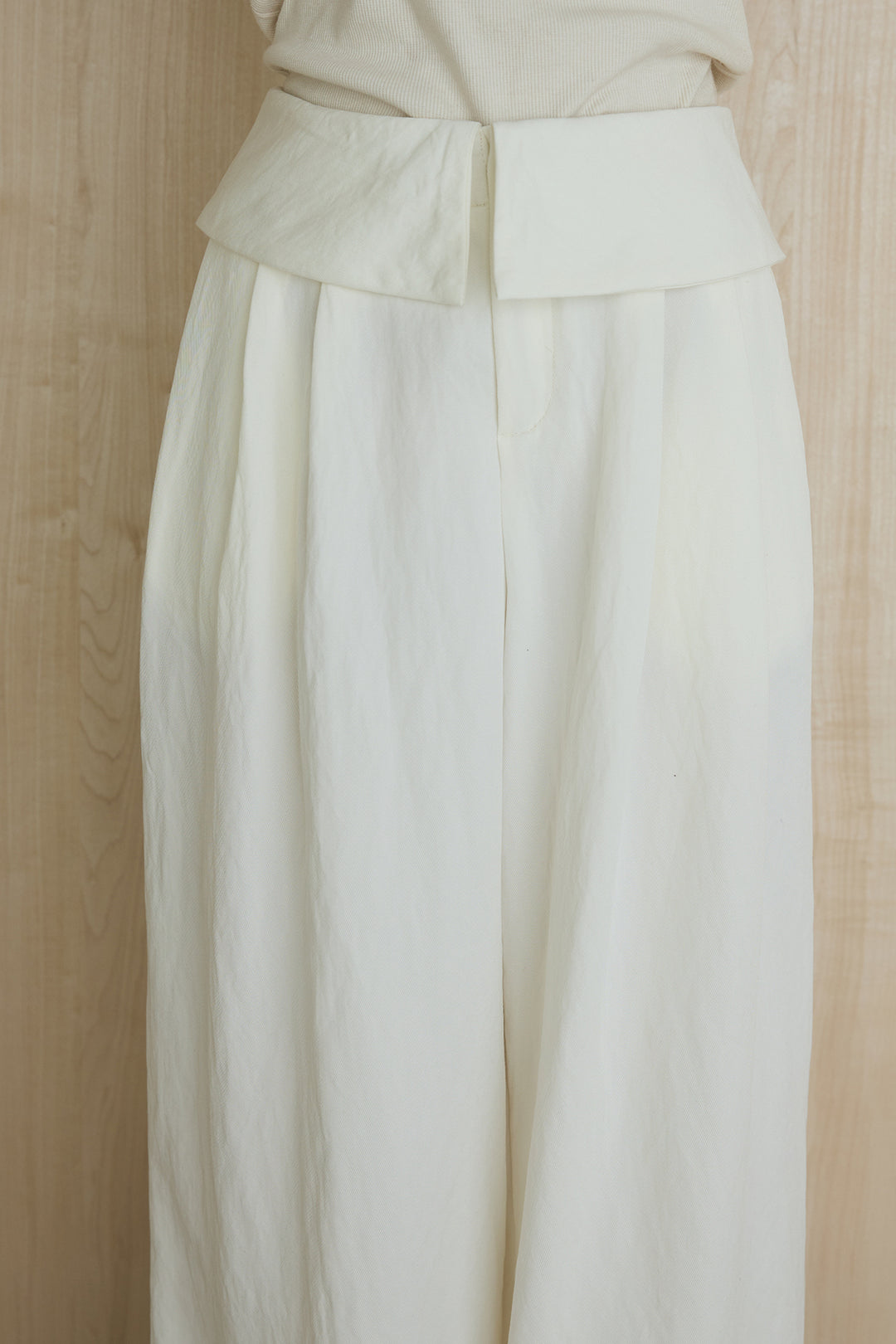 [SET]ネック編みデザインニットトップス+ウエスト折り返しワイドパンツ(2set)