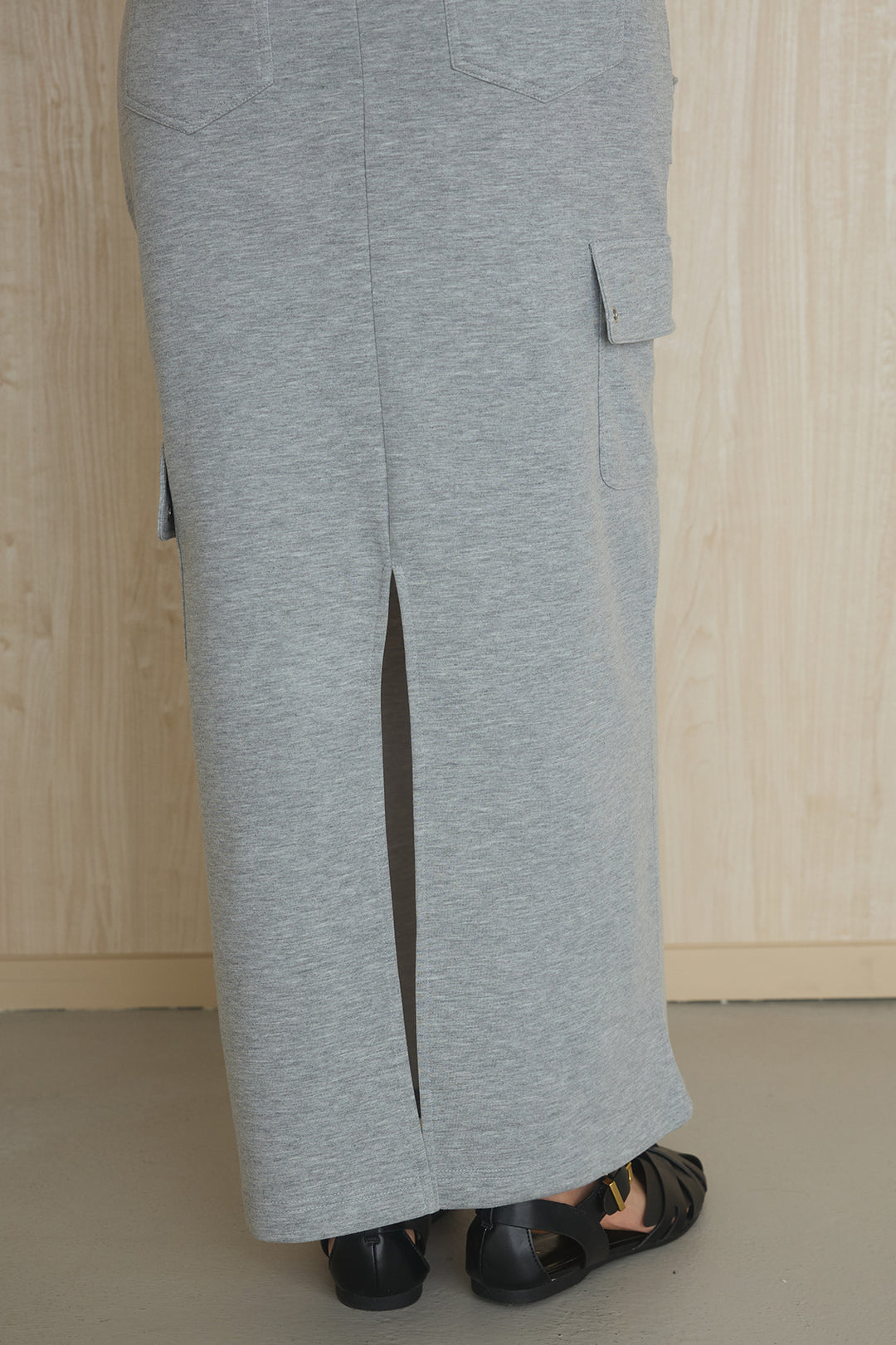 [SET]異素材切替シアーメッシュカーディガン+ドットボタン付きカットタイトスカート(2set)