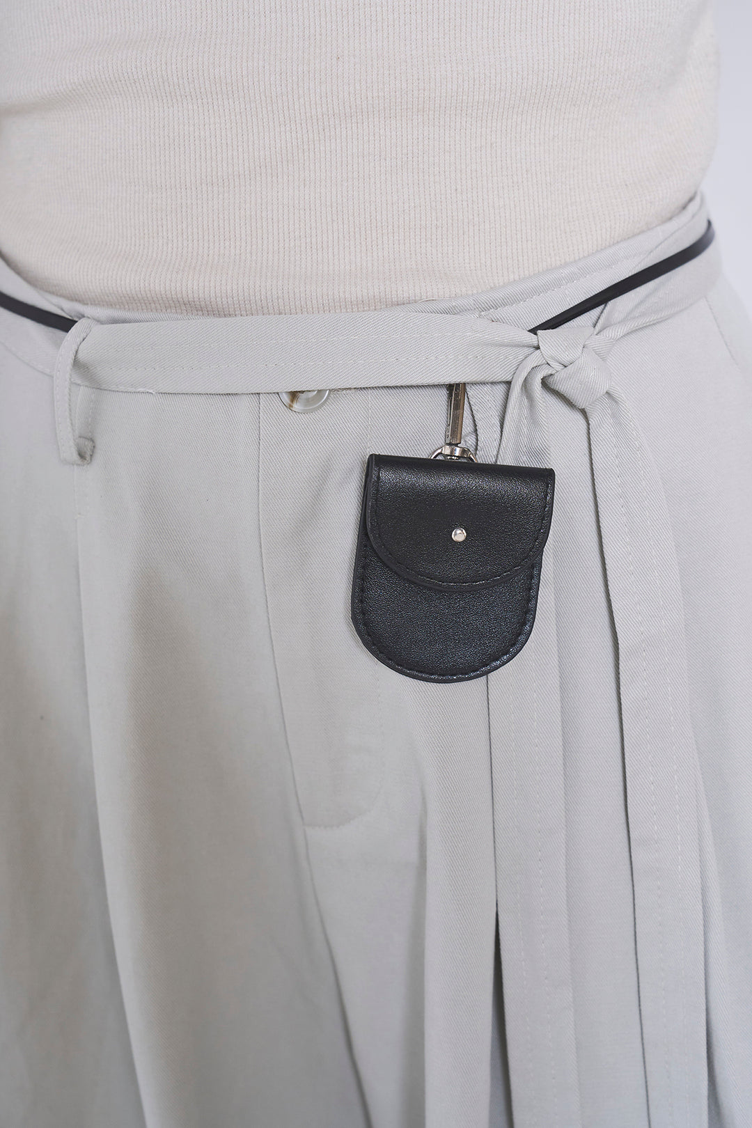 [SET]ネップメッシュポロ襟カーディガン+紐ベルト付きカーブワイドパンツ(2set)