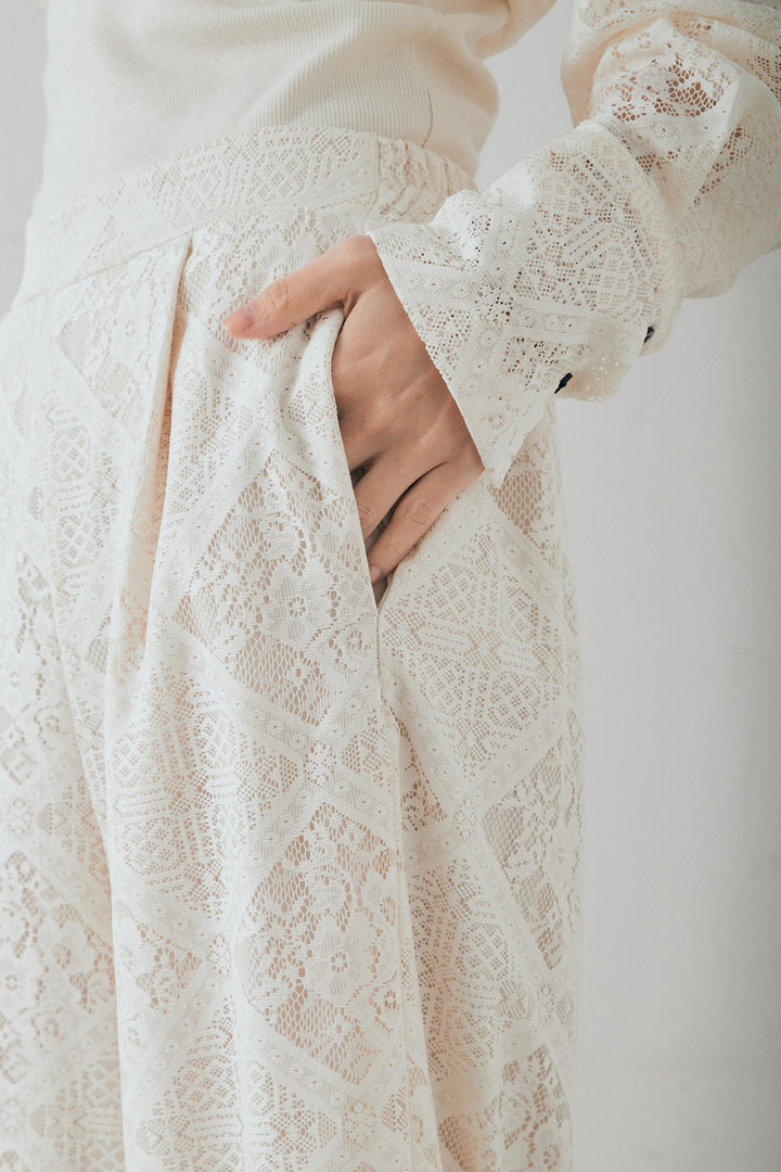 リラックスブロックレースワイドパンツ