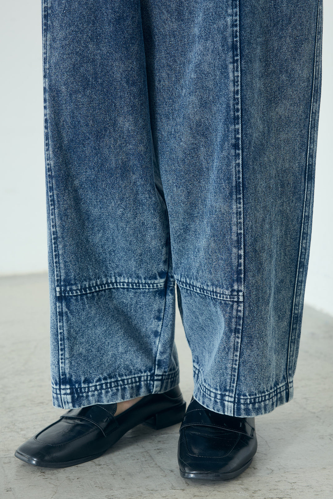 [SET]カラーデニムケミカル加工ノーカラーブルゾン+カラーデニムケミカル加工コクーンパンツ(2set)