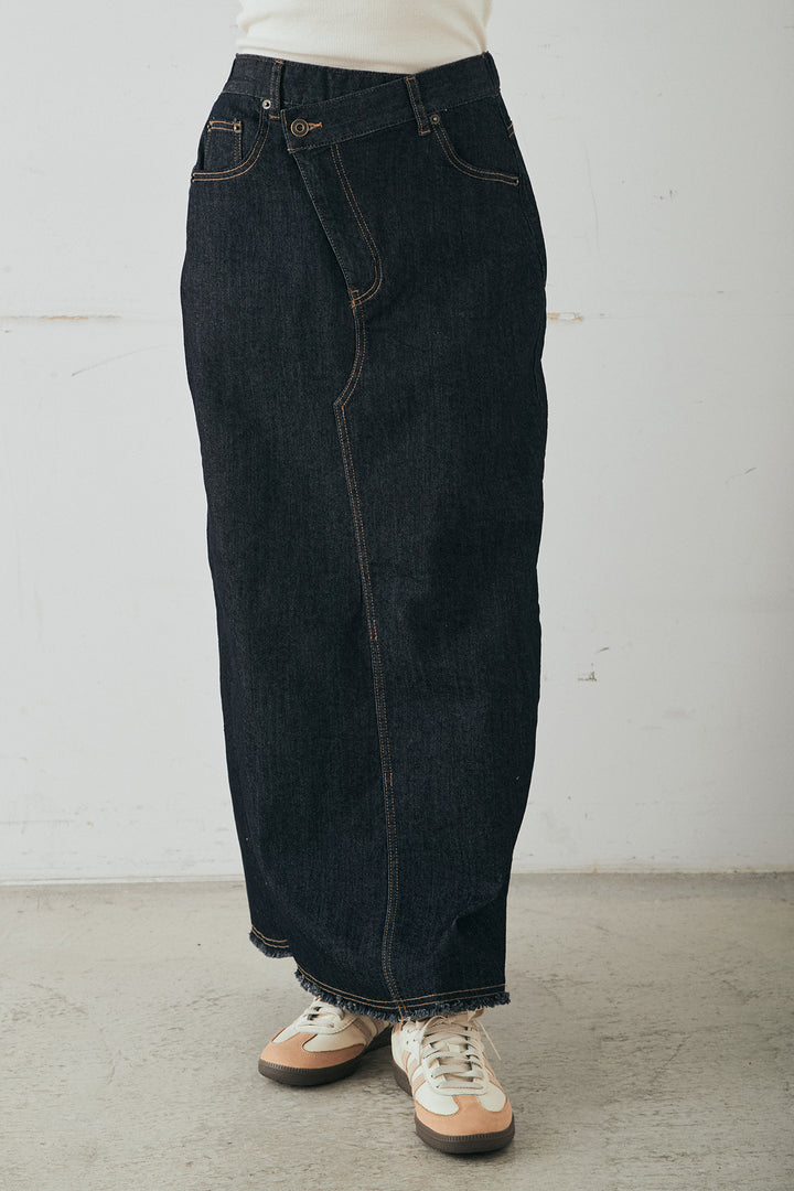 [SET]レースアップワッフルボーダートップス+ウエストクロスデニムタイトスカート(2set)