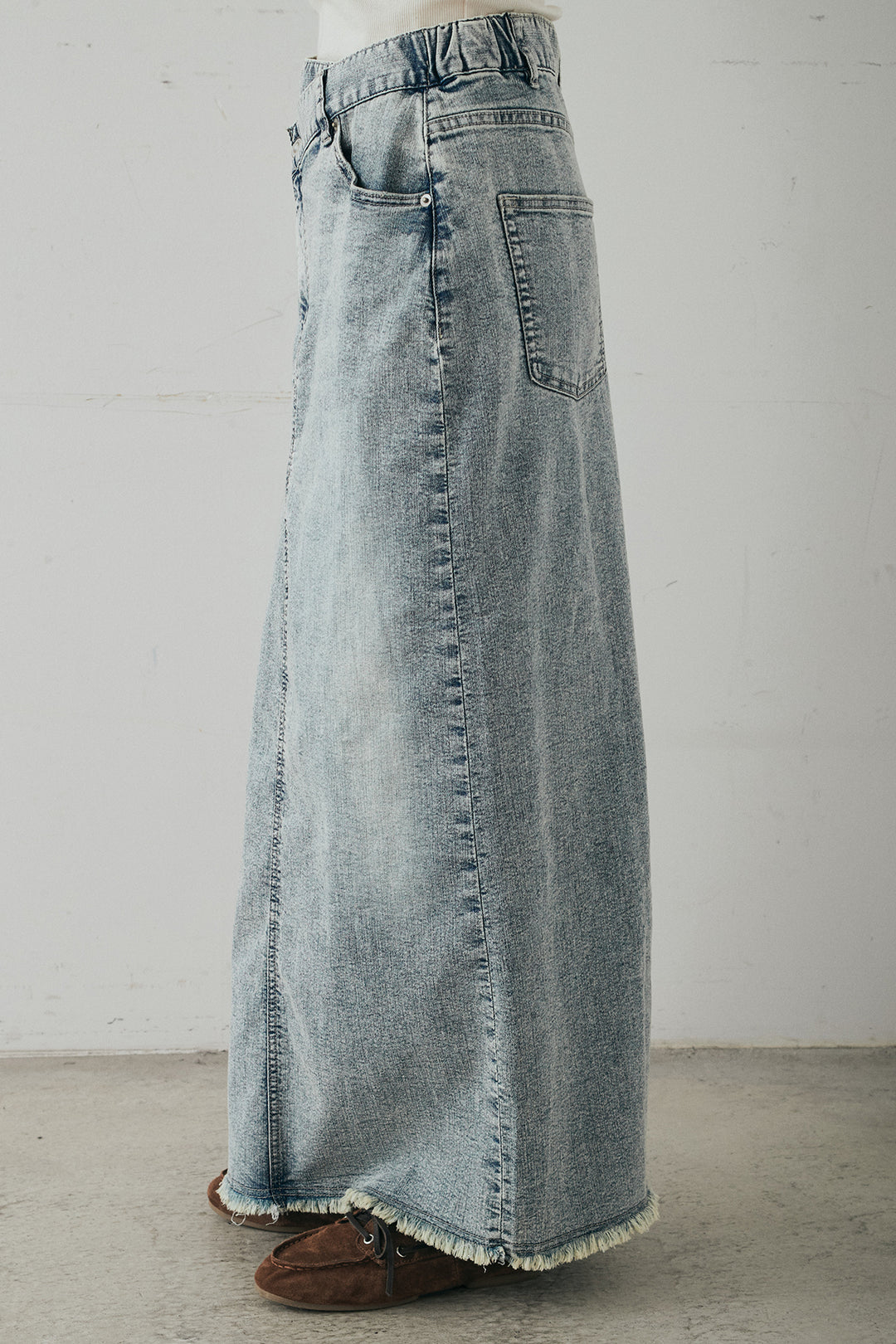 [SET]レースアップワッフルボーダートップス+ウエストクロスデニムタイトスカート(2set)