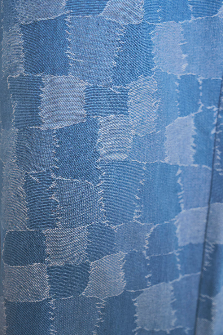 [SET]ロングシアーアウター+パッチワーク風デニムワイドパンツ(2set)