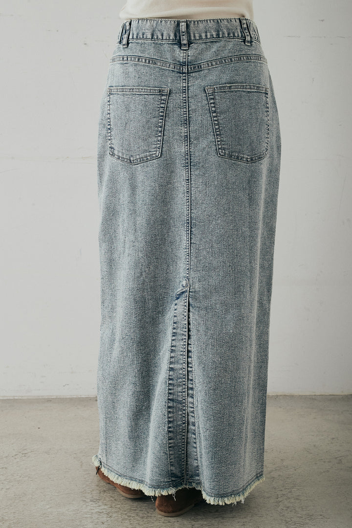 [SET]メッシュカットソースキッパープルオーバー+ウエストクロスデニムタイトスカート(2set)