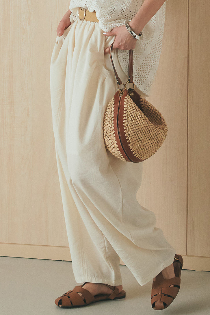 [SET]長袖襟付きレースシャツ+ポケットタックフォルムパンツ(2set)