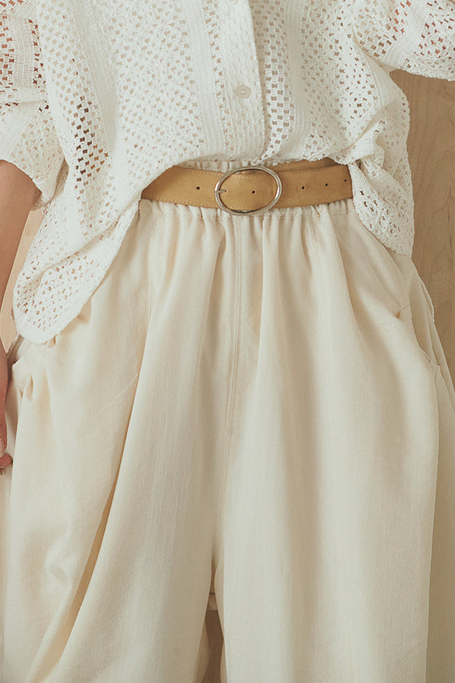 [SET]長袖襟付きレースシャツ+ポケットタックフォルムパンツ(2set)